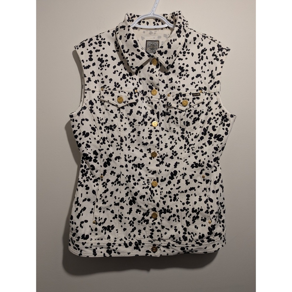 Laurél Jeans Womens Black White Denim Vest Animal Print Western EU 40 US 8 Italy